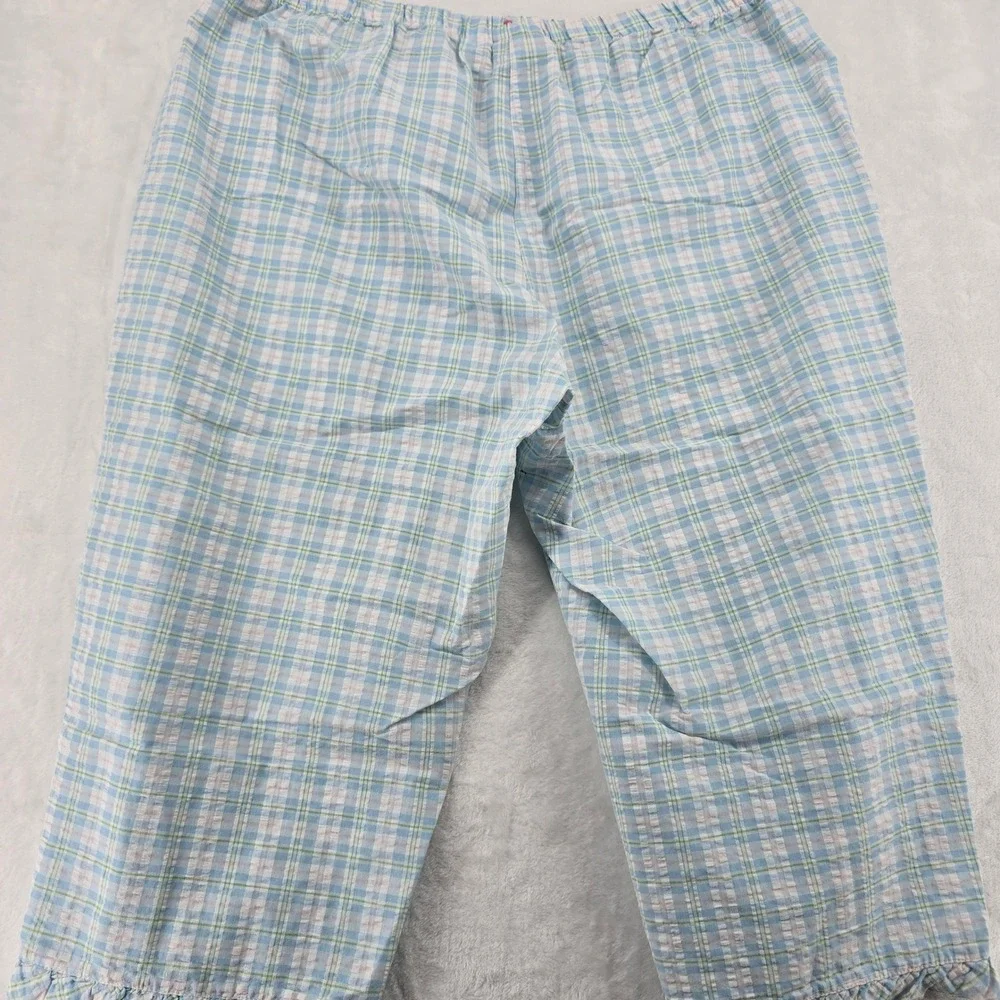 The Tog Shop Pajama Set Womens Petites 2PC Plaid Blue Ruffle Lace Cotton Blend - Picture 11 of 12